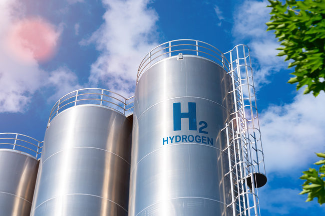 Hydrogen renewable energy production – hydrogen gas for clean electricity solar and windturbine facility