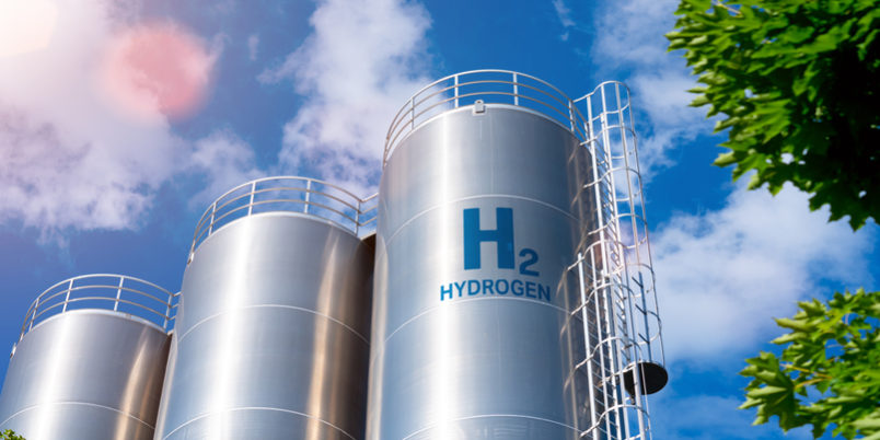 Hydrogen renewable energy production – hydrogen gas for clean electricity solar and windturbine facility